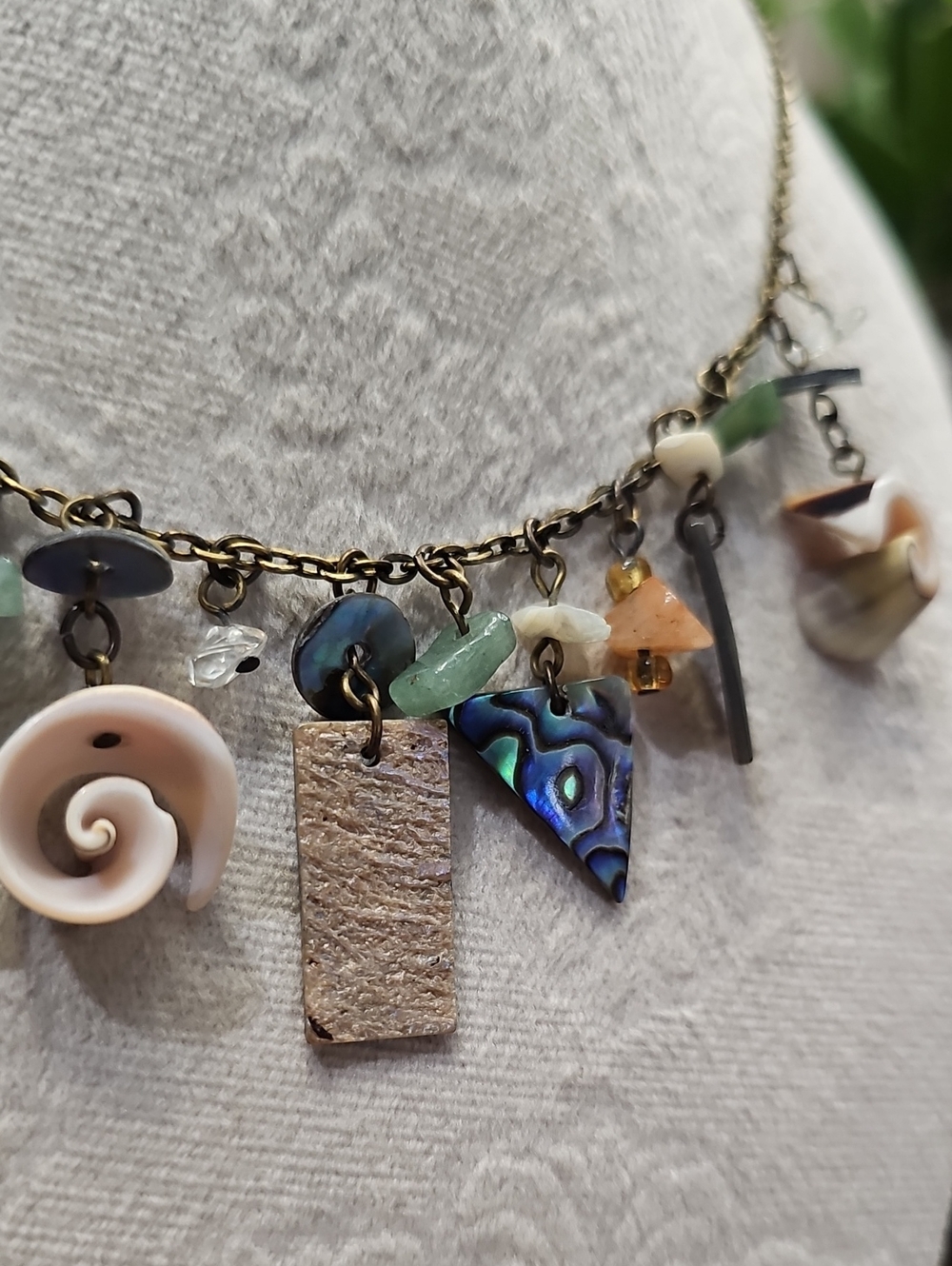 Boho Shell & Abalone Charm Necklace in Green and Brown - Picture 3 of 4
